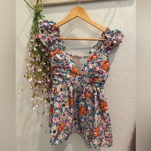 Floral Ruffle Sleeve Top